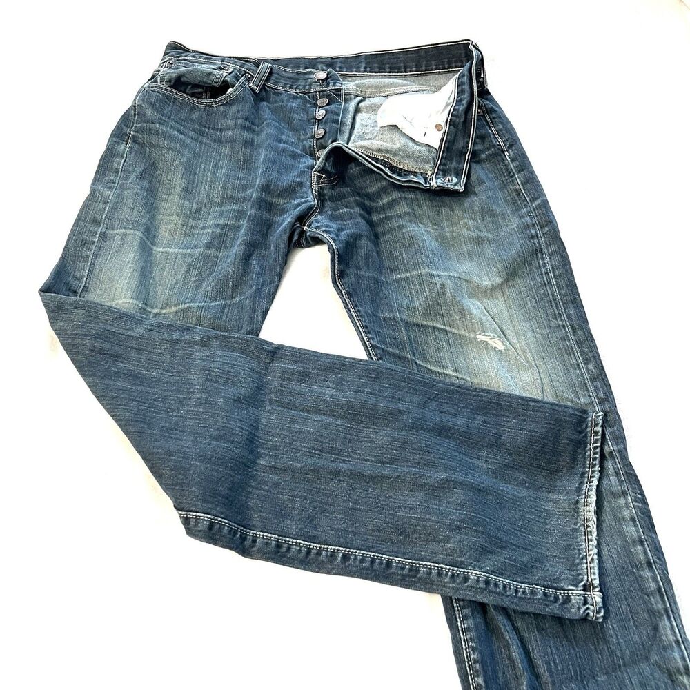 Levis 501 Original Mens Dark Wash Straight Leg Button Fly Jeans 34x32